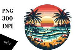 Retro Tropical Beach Sunset, PNG Product Image 1