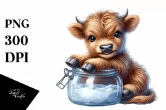 Cute Watercolor Baby Highland Cow in Jar Product Image 3