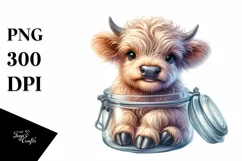 Cute Watercolor Baby Highland Cow in Jar Product Image 1