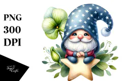 Cute Gnome with Freesia Flower on Star PNG Product Image 1