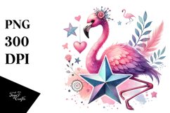 Adorned Flamingo on Star, Watercolor Painting Product Image 1