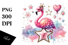 Colorful Flamingo on Star, Watercolor PNG Product Image 1