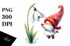 Floating Gnome with Snowdrop Watercolor Clipart Product Image 3