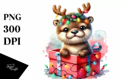Cute Otter with Christmas Lights PNG Product Image 3