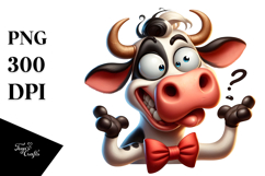 Goofy Cartoon Cow with Bow Tie PNG Product Image 1