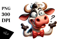 Goofy Cartoon Cow with Bow Tie PNG Product Image 1