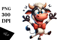 Goofy Cartoon Cow with Bow Tie PNG Product Image 1