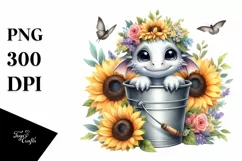 Cute Baby Dragon with Sunflower PNG Product Image 3
