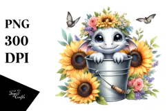 Cute Baby Dragon with Sunflower PNG Product Image 1