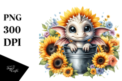 Cute Baby Dragon with Sunflower PNG Product Image 1