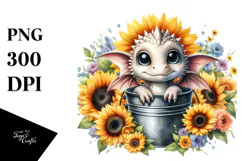 Cute Baby Dragon with Sunflower PNG Product Image 1