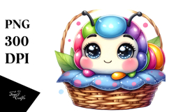 Cute Colorful Baby Caterpillar in Basket PNG Product Image 1