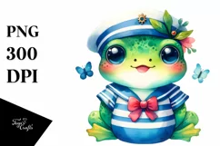 Watercolor Frog Sailor Suit Clipart Product Image 3