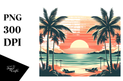 Retro Tropical Beach Sunset, PNG Product Image 1