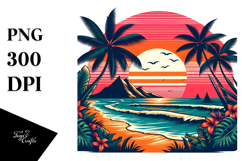 Retro Beach Sunset Tshirt PNG Product Image 1