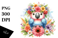 Cartoon Macaw with Flower Crown | Sublimation | Clipart Product Image 1