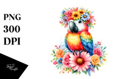 Cartoon Macaw with Flower Crown | Sublimation | Clipart Product Image 1