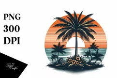 Vintage Tropical Tree Sunset T-shirt Clipart Product Image 1