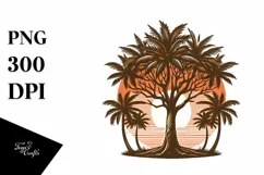 Vintage Tropical Tree Sunset T-shirt Clipart Product Image 1