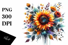 Vibrant Sunflower Bouquet Watercolor Clipart Product Image 1