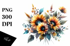 Vibrant Sunflower Bouquet Watercolor Clipart Product Image 1