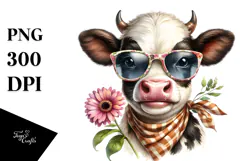Funny Cow with Sunglasses PNG Product Image 1