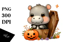 Cute Halloween Baby Hippo, Transparent PNG Product Image 1