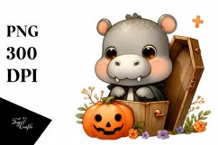 Cute Halloween Baby Hippo, Transparent PNG Product Image 3