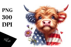 Bored Highland Cow with Flower | Sublimation | Clipart Product Image 3