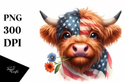 Bored Highland Cow with Flower | Sublimation | Clipart Product Image 3