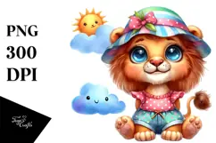 Goofy Cute Baby Lion with Smiling Cloud, Vibrant PNG Product Image 1