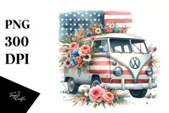 Watercolor Vintage Van with Flowers Clipart Product Image 1