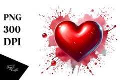 Red Glossy Heart on Splashy Background, Transparent PNG Product Image 1