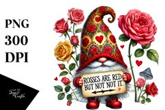 Valentines Gnome with Roses Hat, PNG Product Image 1