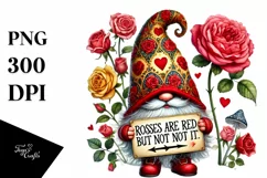 Valentines Gnome with Roses Hat, PNG Product Image 1