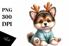 cute Watercolor German Shepherd with Reindeer Horns and Product Image 3