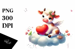 Colorful Cow Sitting on Cloud Holding a Heart PNG Product Image 1