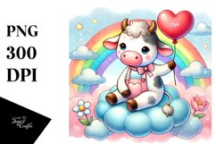 Colorful Cow on Cloud with Heart PNG Product Image 1