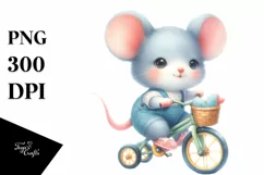Cute Baby Mouse Cycling | Sublimation | Clipart Product Image 1