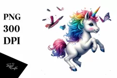 Adorable Butterfly Chasing Unicorn, PNG Product Image 3