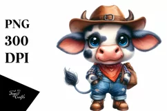 Expressive Watercolor Cow with Farm Jeans | Sublimation Product Image 3