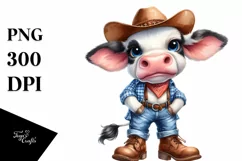 Expressive Watercolor Cow with Farm Jeans | Sublimation Product Image 3