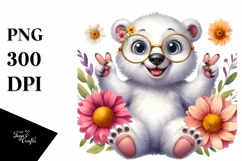 Watercolor Funny Baby Polar Bear Sitting es Clipart Product Image 3