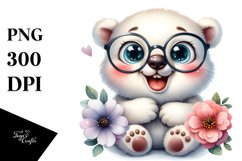 Watercolor Funny Baby Polar Bear Sitting es Clipart Product Image 3