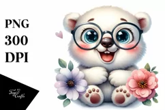 Watercolor Funny Baby Polar Bear Sitting es Clipart Product Image 3