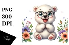 Watercolor Funny Baby Polar Bear Sitting es Clipart Product Image 1