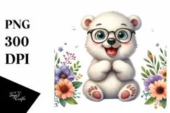 Watercolor Funny Baby Polar Bear Sitting es Clipart Product Image 3