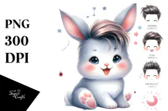 aCute Energetic Bunny with Cool Haircut, PNG Product Image 1
