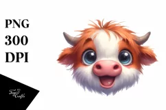 Expressive Funny Baby Face Highland Cow PNG Product Image 1