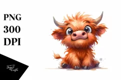 Expressive Funny Baby Face Highland Cow PNG Product Image 3